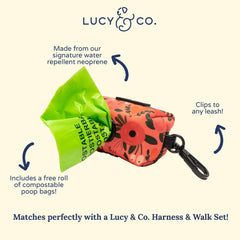 Lucy & Co. Posy Pink poop bag holder in water-repellent neoprene for outdoor use.