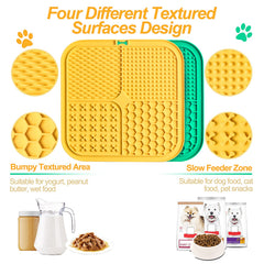 LUKITO licking mat showcasing four texture surfaces for varied treats.