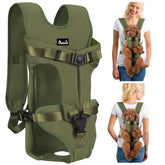 Lukovee dog backpack carrier front view with legs-out fit for small to medium dogs.