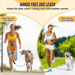 Lukovee shoulder-worn setup showing hands-free running with leash