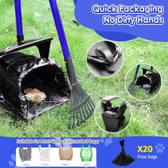 Lukovee dog pooper scooper extended-handle reduces bending and fatigue.