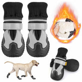 Lukovee dog shoes keep paws dry with waterproof exterior and warm fleece lining.