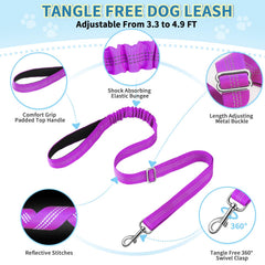 Lukovee No Pull Leash bungee 4ft purple reduces pulling during walks.