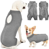Lukovee recovery suit for dogs worn comfortably with secure fit and easy wear.