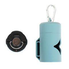 Lumi Pawtners blue carabiner-clip in-use for hands-free dog walking.