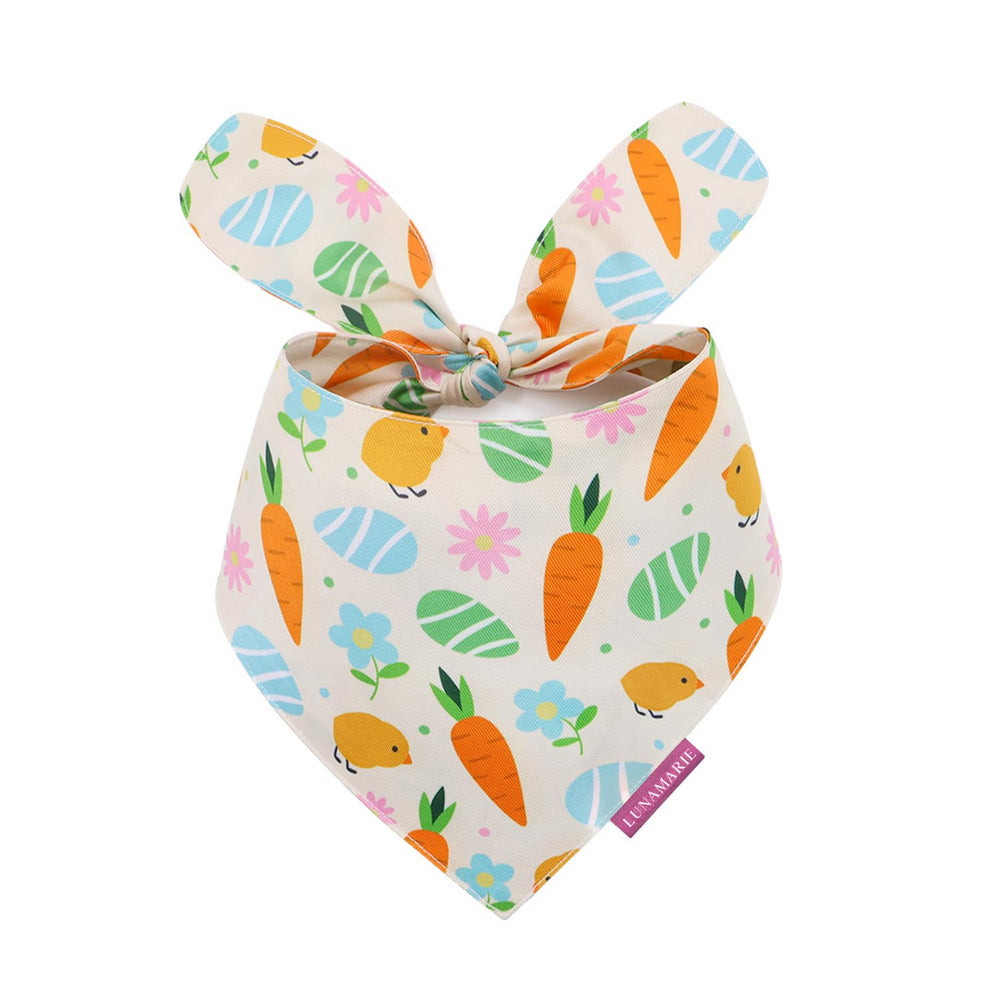 LunaMarie birthday bandana Easter Garden close-up shows silky fabric for comfortable wear