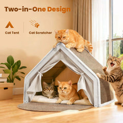 LUNNTE cat house with natural sisal scratcher mat for scratching.
