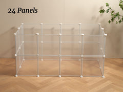 LURIVA transparent playpen outdoors enables supervised outdoor exploration.
