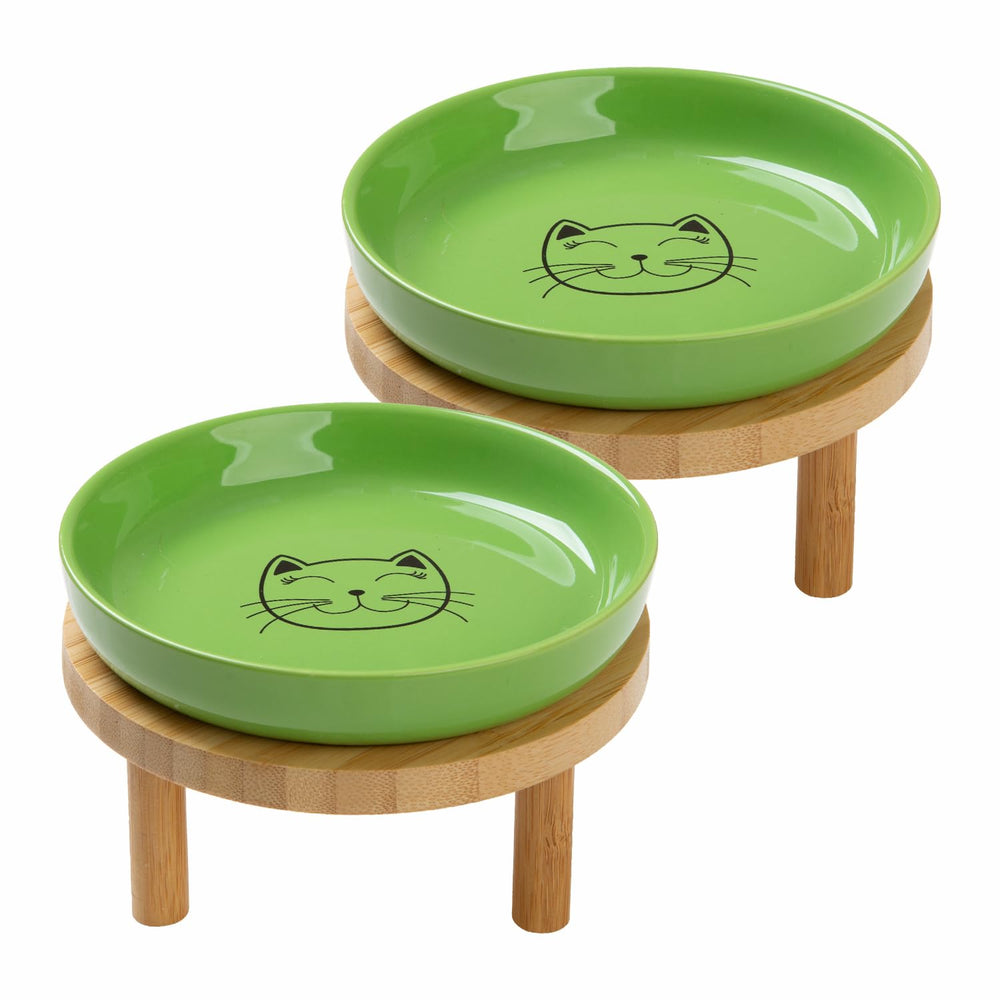 Lusifaco raised cat bowls on bamboo stand offer stable feeding for pets.