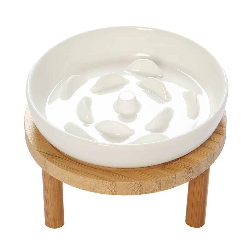 Lusifaco raised slow feeder cat bowl on a sturdy stand promotes calmer meals and reduces mess.