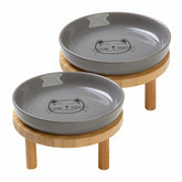Lusifaco shallow elevated bowls on a bamboo stand provide stable, mess-free feeding.