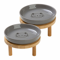 Lusifaco shallow elevated bowls on a bamboo stand provide stable, mess-free feeding.