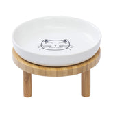 Lusifaco shallow elevated cat bowls with bamboo stand offer mess-free mealtime.