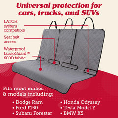 Lusso Gear dog seat protector with non-slip anchors keeps pets secure on rides.