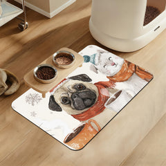 LUTASER Christmas dog cat food mat angle view highlighting mess-free feeding.