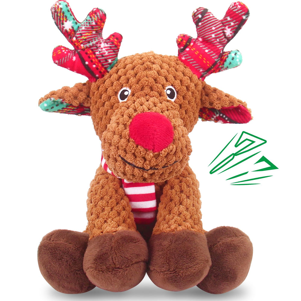 Luudoogs Christmas Reindeer dog toy front view for festive play and squeaky fun.