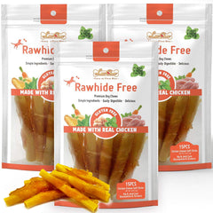 LuvChew chicken wrapped dog bone sticks packaging, three-pack set for long-lasting rewards.
