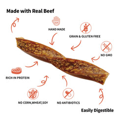 LuvChew puffed beef twist texture closeup – porous bite aids dental cleaning and easier digestion.