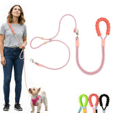 Luvfunaire hands-free leash worn crossbody during a city stroll for hands-free control.