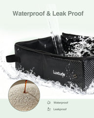 Luxtude collapsible travel litter box folded side view demonstrates compact carryability