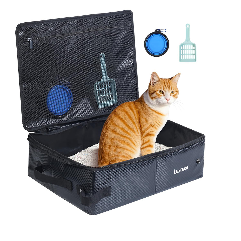 Luxtude collapsible travel litter box top view shows leakproof waterproof design for mess-free trips
