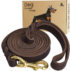 LWBMG leather dog leash 8ft closeup texture highlights premium craftsmanship and durability.