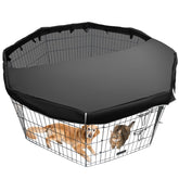 LWFCOEE dog pen cover on 24-inch-wide pen with secure shade.
