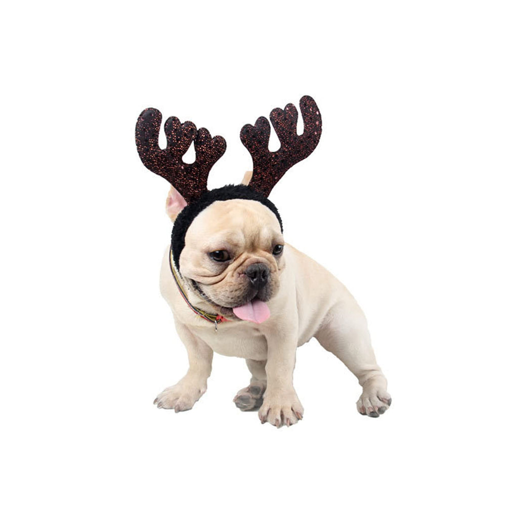 LXZColden dog elk headband adjustable fits 40-55 cm for festive wear.