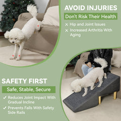 LY YJPDZSW dog ramp wood frame close-up grey emphasizes anti-slip surface for safe steps.