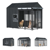 LYBOSH Outdoor Kennel Cover front view demonstrates full protection against wind and rain.
