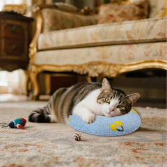Lystaii cat calming pillow travel-use shows portable comfort for trips.