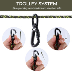 LZ.MZXU dog tie out cable at night with reflective rope improves night visibility.