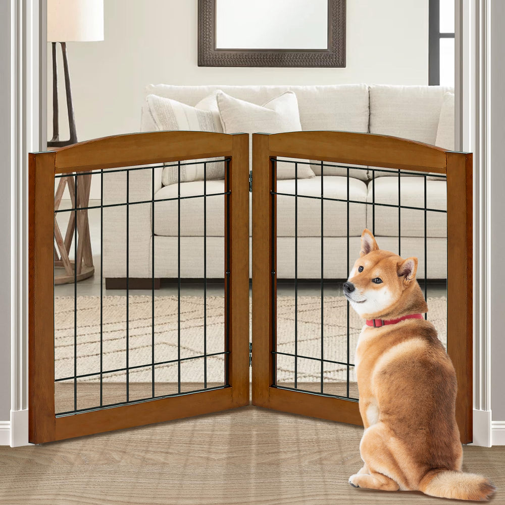 LZRS 2-panel gate assembly with cherry wood and steel wires for sturdy setup.