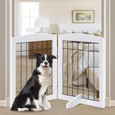 LZRS 2-Panel Freestanding Dog Gate side view showcases sturdy wood and metal construction for doorways