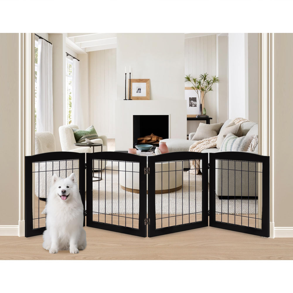 LZRS 4-panel gate assembly showcases sturdy wood and steel for durable indoor use.