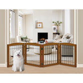 LZRS 4-panel dog gate folded-storage cherry finish helps save space during use.
