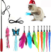 M JJYPET retractable cat wand in pink extended for interactive play and exercise.