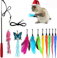 M JJYPET retractable cat wand in pink extended for interactive play and exercise.