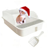 MUYG Open Cat Litter Box front view with high side for splash protection.