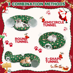 Maansfy cat tunnel bed green plush cushion close-up soft resting spot