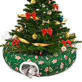 Maansfy cat tunnel bed green wide view showing cozy festive hideaway for indoor cats