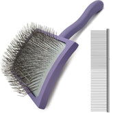 MABCM slicker ergonomic wooden-handle close-up for comfortable at-home grooming.
