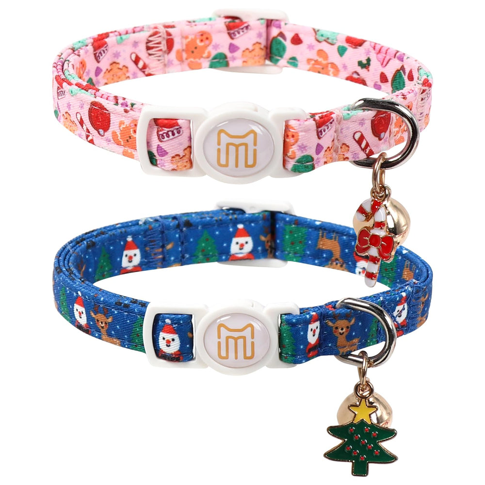 Maca Bates cat collar gingerbread-man print with bell for festive visibility