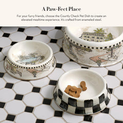 MACKENZIE-CHILDS pet bowl side view Courtly Check durable enamel