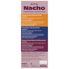 Made by Nacho Lickable Treats Mousse cat licking the tube, highlighting convenient, handheld flavor.
