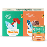 Made by Nacho chicken-herring cans show glossy pâté texture for flavor-loving cats.