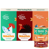 Made by Nacho Pate Wet Cat Food variety pack label front highlighting grain-free protein options