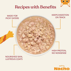 Made by Nacho bone-broth closeup emphasizes hydration-friendly broth and savory texture.