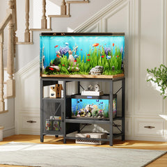 MAHANCRIS aquarium stand with storage cabinets keeps supplies neatly organized.
