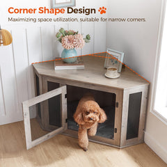 MAHANCRIS corner dog crate furniture placement in living area highlights versatile furniture use.
